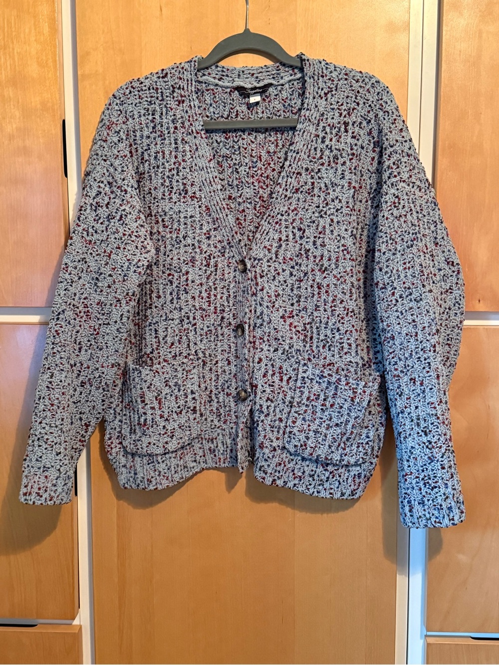 Vintage Sapphire Speckled Chunky Knit Cardigan Sweater Size L